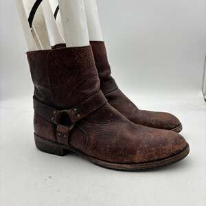 Frye Dean Harness Leather Ankle Boots Men's 12D Brown Moto Buckle